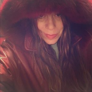 Leather hooded bomber jacket